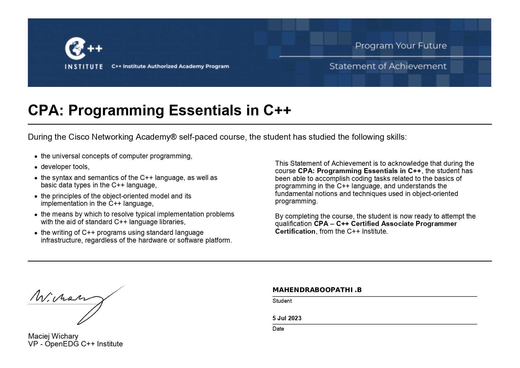 certificate